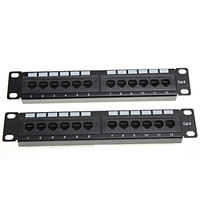 Panel Patch Cat6 UTP 10 inci 1U 12-Port, Baja, Hitam, Kompatibel dengan Pemasangan di Dinding/Rak, Uji Normatif Cat5e, Panel Keystone Jaringan RJ45