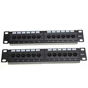 Panel de Conexiones Cat6 UTP de 10 Pulgadas, 1U, 12 Puertos, de Acero, Color Negro, Compatible con Montaje en Pared/Soporte, Pruebas Normativas Cat5e, Panel Keystone RJ45 - Product Image 1