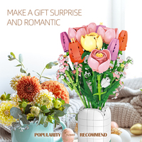 Bouquet de fleurs romantique en briques de construction Montagne enneigée rose, ensemble de décoration complète pour bureau, jouets cadeaux