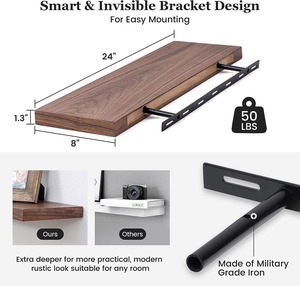 Custom 24 Inch <strong>Walnut</strong> <strong>Floating</strong> <strong>Shelves</strong> Wood Storage <strong>Shelves</strong> Wall Mounted Wooden <strong>Floating</strong> <strong>Shelf</strong> for Bedroom Living Room Kitchen - Product Image 3