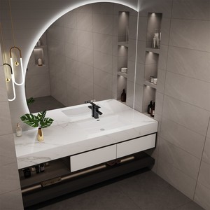 New smart semicircular <b>mirror</b> slate integrated seamless basin bathroom cabinet smart bathroom cabinet - Product Image 4