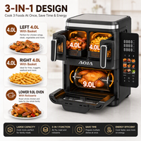 Four à friture électrique AOJA 3000W, 4L+4L+9L multi-compartiments, écran pliable à droite, 12 menus prédéfinis, pot et grille antiadhésifs