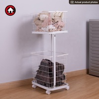 Keranjang Cuci Pakaian 2 Tingkat yang Dapat Dilepas dengan Roda, Organizer Penyimpanan Mobile untuk Kamar Mandi, Kamar Tidur, dan Ruang Cuci