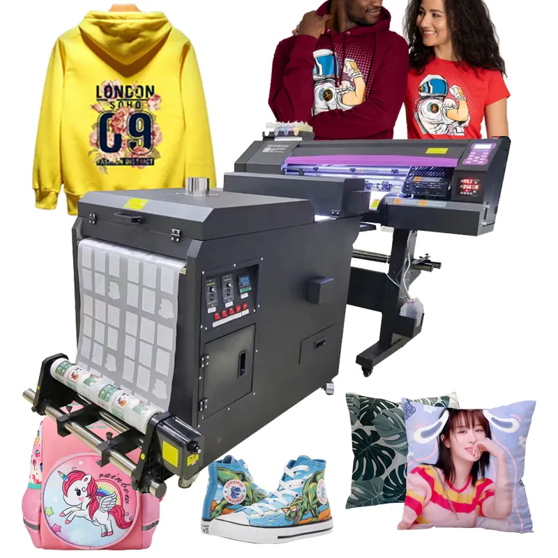 Populer 24 "Roll T Shirt Printer Cetak dengan Shaker Semua Dalam Satu 4 I3200 Kepala Dtf Printer 60 Cm Dtf Drucker