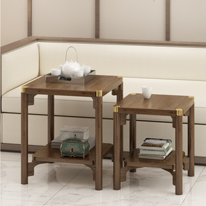 <b>Wood</b> Square Side <b>Table</b> With Shelf New Chinese Style Coffee <b>Table</b> For Living Room - Product Image 1