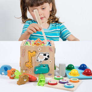 Cubo de Actividades de Madera 8 en 1, Juguete Montessori para Niños Pequeños, Juego Educativo de Cosecha de Zanahorias, Clasificación de Formas y Golpeteo - Product Image 3