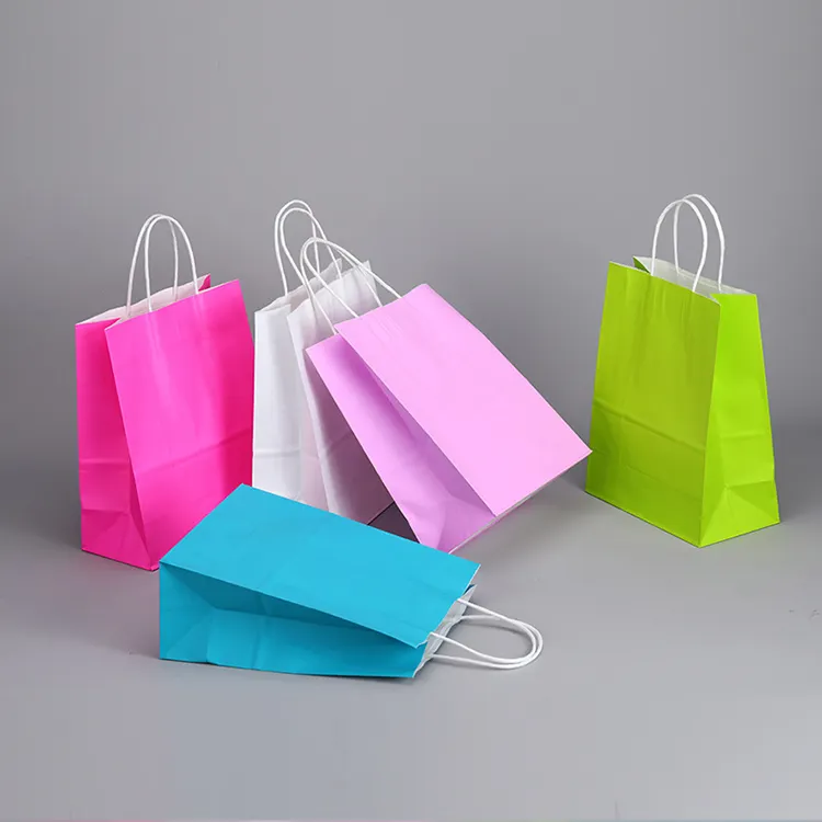 Factory Wholesale Cheap Recyclable Colorful Kraft Paper Bags For Boutique Store Clothing Food Shopping Packaging Bag