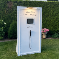 Nouveau design : Panneau de toile de fond de mariage avec support, panneau de toile de fond type cabine téléphonique avec micro, cabine vidéo de mariage pour accessoires de mariage