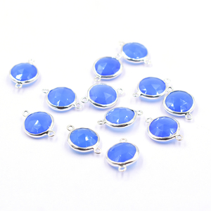 Connecteur en argent sterling 925 plaqué argent, forme ronde en calcédoine bleue, fabrication de bijoux faits à la main - Product Image 4