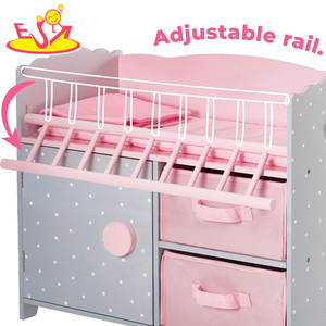 <span class=keywords><strong>Lit</strong></span> de poupée en bois réglable avec rangement, <span class=keywords><strong>lit</strong></span> de poupée à pois rose et gris pour jeux imaginatifs W06B157 - Product Image 2