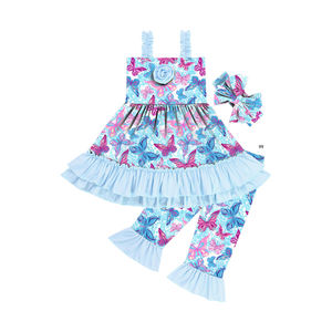 Hot Designs Suspender Dress Ruffle Summer Outfit for Girls Children Clothing Sets <b>Toddler</b> Girl Outfits Wholesale Price in China - Product Image 3