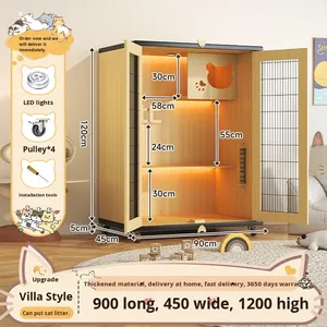 Kattenvilla voor thuisgebruik, milieuvriendelijk, extra groot, ruimte voor vrije beweging, houten deur, kattenkooi, nest, balkon, kattenopvang, huisdierhuis, geschikt voor alle seizoenen - Product Image 6