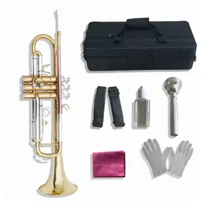 Prezzo all'ingrosso personalizzato Aiersi Bb tono oro lacca professionale tromba con il caso OEM brasswind strumento musicale per la vendita