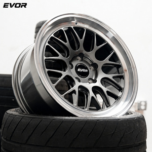 عجلات EVOR مقاس 15 و<span class=keywords><strong>16</strong></span> و17 و18 بوصة، 4x100 و5x100 و5x114.3، فضية اللون مع حافة مصقولة، تصميم شبكي كلاسيكي عميق للسيارات اليابانية - Product Image 4