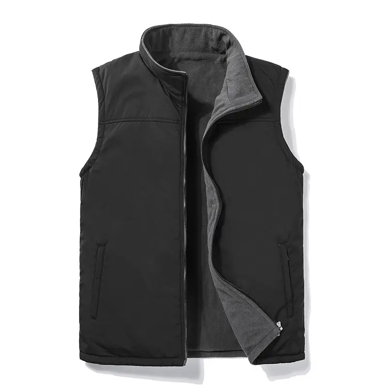 Groothandel Winter Custom Softshell Jas Fleece Vest Mannen Polyester Winddicht Utility Vest Mannen Zwart Fleece Vest