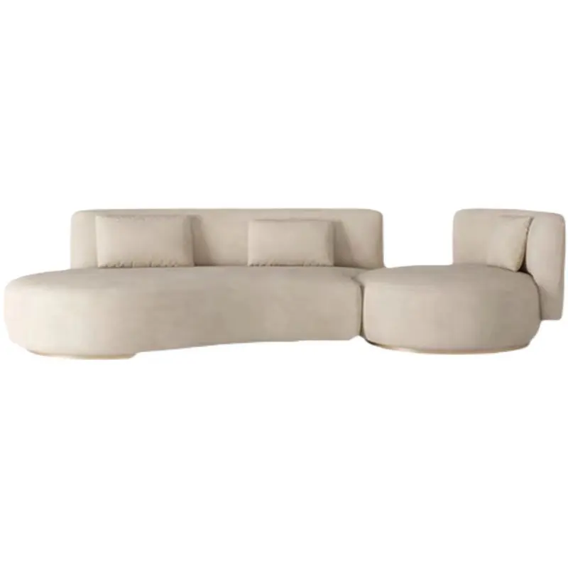 Outlet Woonkamer Luxe Modulaire Sectionele Bank Minimalistische Fluwelen Stof Gebogen Lounge Villa Lamswol Gouden Voeten Sofa Teller