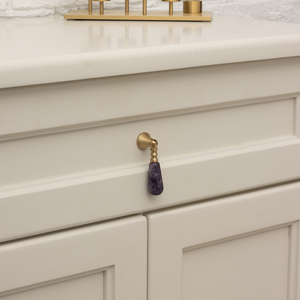 Kristal batu alam liontin kuarsa tombol kuningan untuk gadis kamar lemari laci pegangan tarik furnitur kabinet dapur kamar tidur - Product Image 4