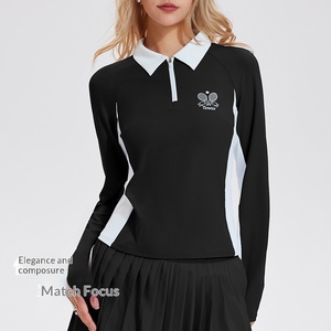 Tenue de tennis pour femme JY, haut de sport ajusté à manches longues et col rabattu, séchage rapide, en nylon et élasthanne, style rétro, idéal pour le golf - Product Image 3