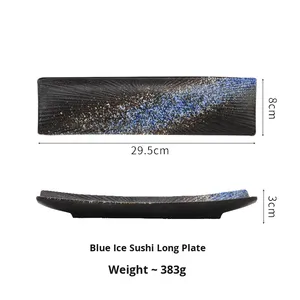 Vintage Large Long Rectangular Ceramic Sashimi Sushi Dish Japanese Style 11 Inch Serving Food Pottery Clay <b>Plates</b> for Restaurant - Product Image 4