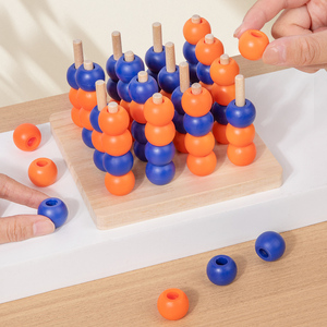 Jeu de stratégie classique 3D quatre à la suite, nouveau, éducatif, défi cérébral pour enfants, grille transparente et disques en bois colorés - Product Image 4