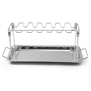 Barbecue pliable d'extérieur au gaz et au <span class=keywords><strong>charbon</strong></span> de bois en acier inoxydable avec support pour cuisses de poulet, plateau de cuisson pour légumes et grille de rôtissage pour ailes de poulet - Product Image 1