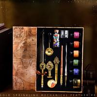 Ensemble de stylos plume en bois et verre incrustés de pierres précieuses de style rétro européen, 6 couleurs d'encre avec sceau de cire, ouvre-lettre, cadeau pour filles