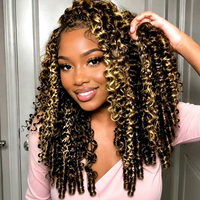 Perruques mi-longues bouclées birmanes en cheveux humains, couleur mèches P4/27, sans dentelle, fabriquées à la machine #   Demi-perruque en cheveux humains bouclés avec cordon de serrage