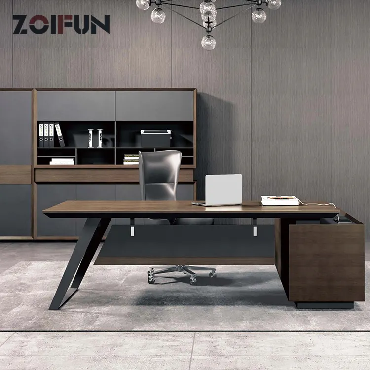 ZOIFUN Furnitur Kantor Mewah Modern Jelas Direktur Eropa Manger Ceo Boss Meja Set Meja Kantor Eksekutif