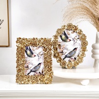 Couronne d'oiseaux dorés créative en résine avec motif floral, cadre photo décoratif pour la maison et le bureau