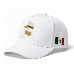 Cappellino da baseball a 5 pannelli in cotone tinta unita con patch bandiera messicana, visiera curva regolabile, cappello sportivo casual patriottico per uomo e donna - Product Image 2