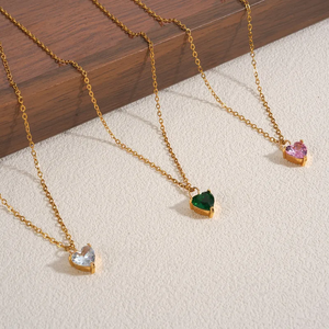 Collier pendentif en forme de cœur chic plaqué or 18 carats en acier inoxydable 304 plaqué sous vide avec zircon pour femmes, ne se décolore pas - Product Image 6