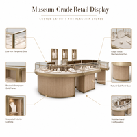 Vitrine de présentation de bijoux en bois et verre sur mesure avec éclairage LED, écologique, durable, fabriquée sur mesure pour les magasins de bijoux