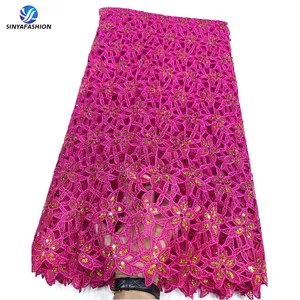 Sinya maille Net Guipure cordon dentelle tissus pour femmes broderie avec paillettes d'or dentelle sèche dentelle pour la couture robe