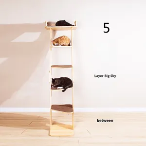 Wakupet Grande Árvore De Gato Moderno Multi-Camada Plataforma De Salto De Madeira Sólida com Céu Pilar Escalada Frame Scratcher e Torre De Cama - Product Image 1