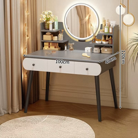 Table de toilette de chambre à coucher minimaliste moderne avec miroir éclairé réglable, tiroirs de rangement et table de maquillage intégrée