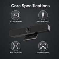 Barre de son USB 4K pour visioconférence avec encadrement automatique IA, micro et haut-parleur intégrés, champ de vision large de 120°, pour réunions de petites entreprises, OEM ODM