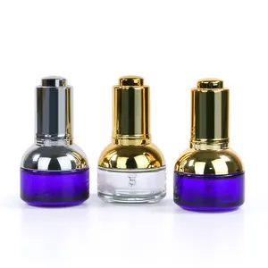 Garrafa de óleo essencial soro de vidro, garrafa de 15ml, 20ml, 30ml, óleo de vidro, com gola dourada e prateada