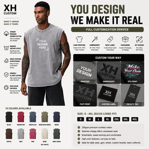 เสื้อกล้ามผู้ชาย XH CUSTOM คอกลม สีพื้น ผ้าฝ้าย สไตล์ลำลอง สตรีทแวร์ พิมพ์ลายโลโก้ด้านหน้า - Product Image 3