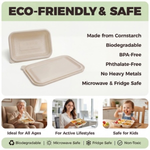 Caixa de Amido de Milho Quadrada Direto da Fábrica, Recipiente de Alimentos Descartável Biodegradável para Restaurantes e Catering - Product Image 6