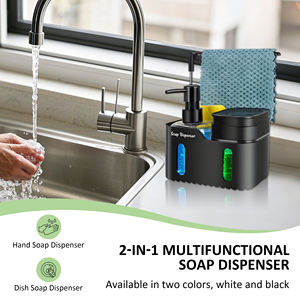 Unité distributeur de savon en plastique personnalisée - Design à double sortie pour plans de travail de cuisine avec porte-épon - Product Image 2