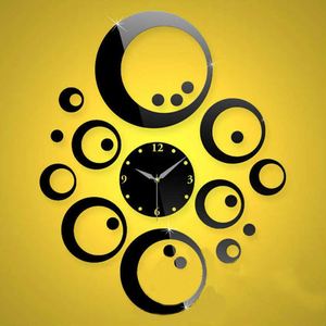 <b>Acrylic</b> 3D DIY Round Combination Wall Clock <b>Mirror</b> Mute Digital Clock Wall Sticker for Living Room Bedroom Decor - Product Image 5