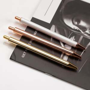 Stylo bille métallique de luxe 1,0 mm, finition or rose élégante, fournitures de bureau avec logo personnalisé, à clic - Product Image 3