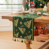 Décoration de Noël, chemin de table en polyester jacquard lavable à la main, motif arbre de Noël