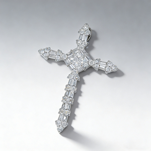 Collier chaîne de pull classique en or plaqué or 10K/14K/18K avec diamant CVD de laboratoire, pendentif croix, cadeau de fiançailles personnalisé en argent - Product Image 3