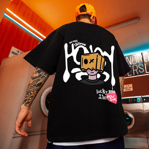T-<span class=keywords><strong>shirt</strong></span> pour <span class=keywords><strong>homme</strong></span> à manches courtes, coupe ample, col rond, 100% coton, imprimé graffiti hip-hop humoristique noir, marque de mode de rue américaine - Product Image 3
