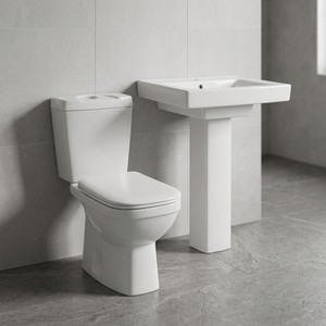 Ensemble de salle de bain en céramique Vistaar, comprenant un WC à double chasse et un lavabo sur colonne - Product Image 1