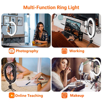 YEAH 10 pouces Table Top Trépied Ringlight USB LED Selfie Anneau Lampe 2700-7000K 3 Modes Flexible Téléphone Stand Table Anneau Lumière