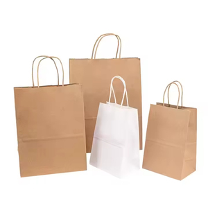 Sacs en papier kraft brun jetables avec impression de logo personnalisé pour la livraison de repas, le shopping et l'emballage de cadeaux avec poignées - Product Image 3