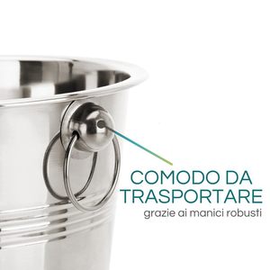 Secchiello per ghiaccio in acciaio inossidabile 24x21 cm, capacità 4 litri, elegante refrigeratore per bevande, per raffreddare champagne e vino - Product Image 4