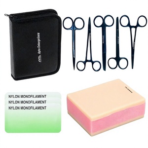 Kit complet d'instruments en acier inoxydable avec coussinet en silicone pour la pratique de la chirurgie générale, kit de suture pour étudiants en médecine - Product Image 1